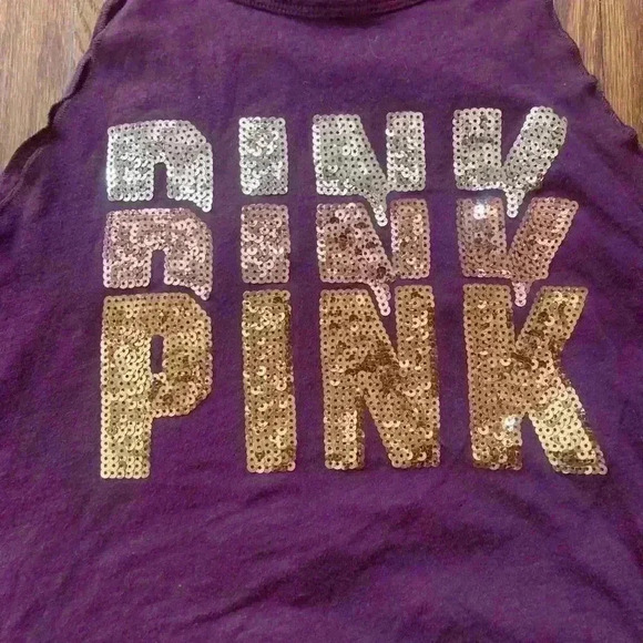 Victoria's Secret Pink Sequin Ombre Logo Spellout Tank Top Burgundy Size XS - Picture 8 of 8